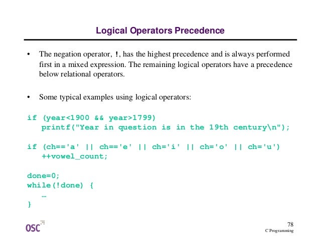 Operators And Precedence In C Operators And Precedence In C